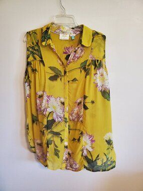 Maeve By Anthropologie Beautiful Sheer Flowy Floral Sleeveless Blouse 16W